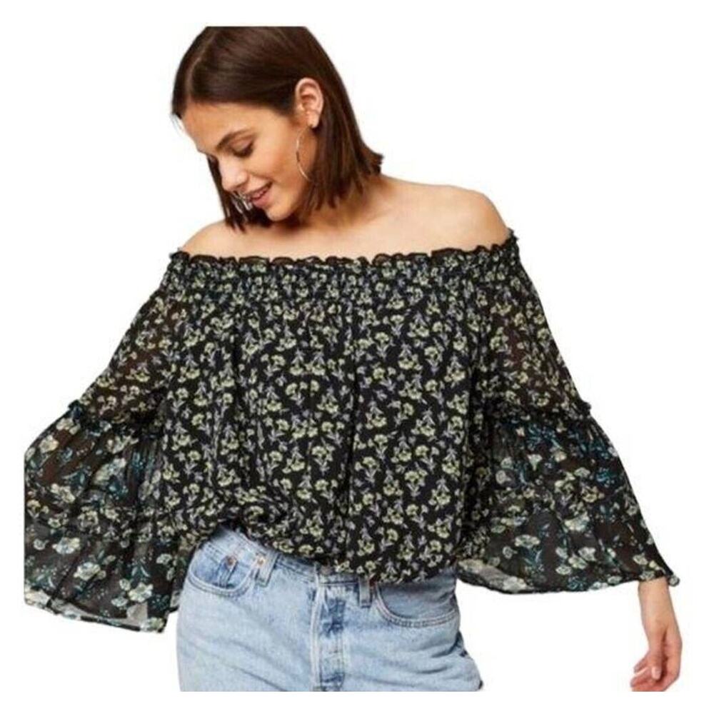 Free People Floral‎ Blouse Womens XS Fairy Cottage Rose Valley Off Shoulder NEW